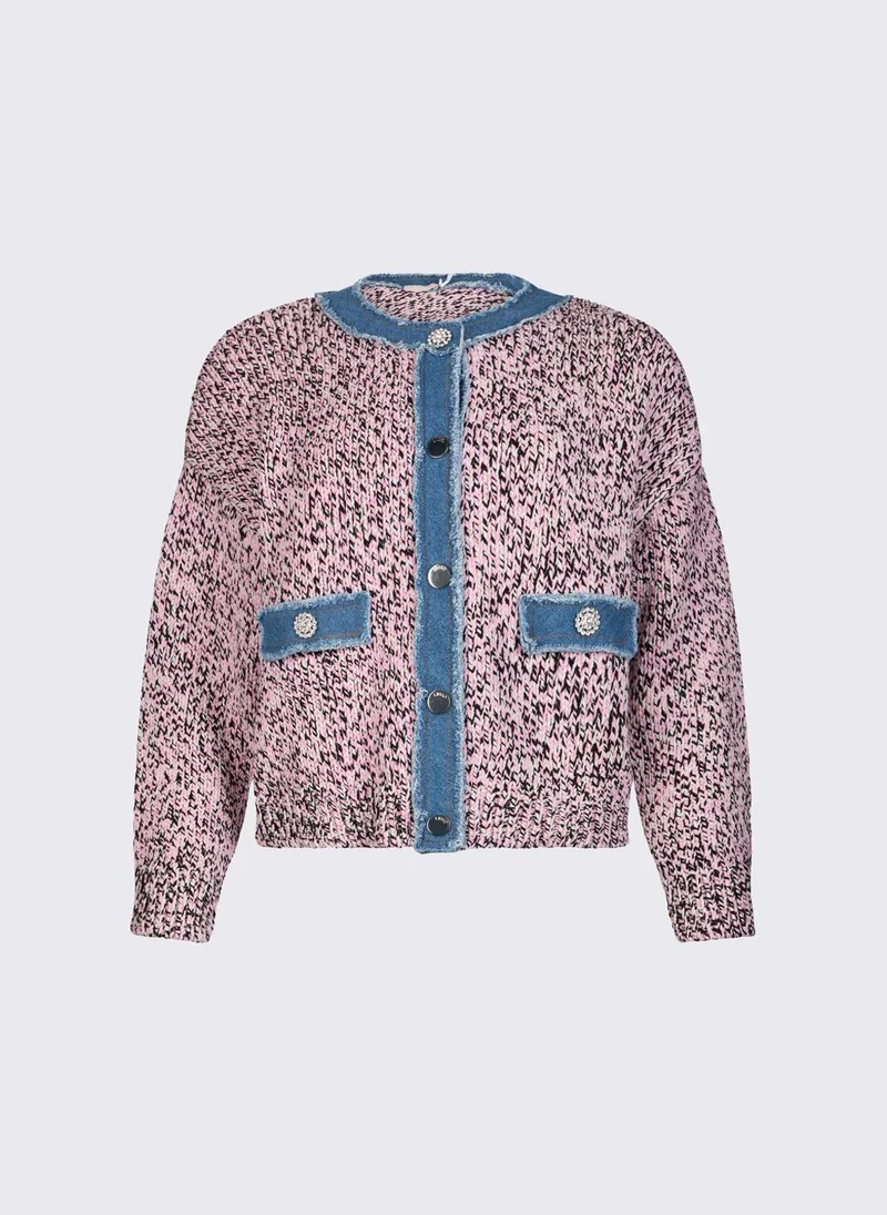 ليو جو Mouliné Cardigan with Bejewelled Buttons