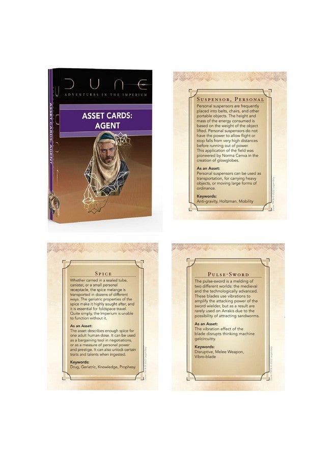Modiphius Dune: Asset Cards - Agent Expansion Deck - Dune Adventures in The Imperium, 56 Cards RPG Expansion, Accessory Pack, Each Card Details an Individual Asset, Role-Playing Game - Image 5