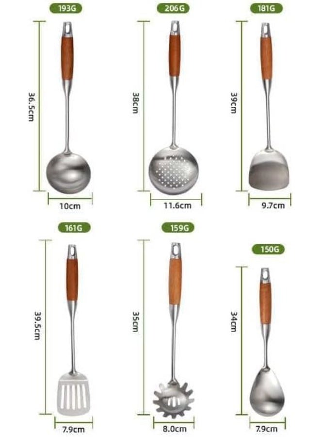 7-Piece Stainless Steel Kitchen Utensil Set with Wooden Handle Stand, 18/10 Material, Rust Resistant. - Image 2