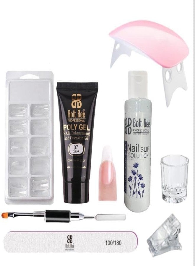 Brille Bee Professional Poly Nail Gel Extension Kit - Includes UV Nail Lamp & Slip Solution for Gel Nail Art" (Clear, 1) - Image 1