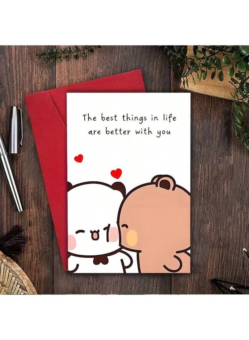 زينه يوم الحب بطاقة تهنئة وظرف رسالة للتعبير عن المشاعر بطريقة مميزه بتصميم كرتوني لطيف تأتي مع ظرف جاهز لتقديمها مع الهدايا الأخرى للاحتفال بيوم الحب - Image 3