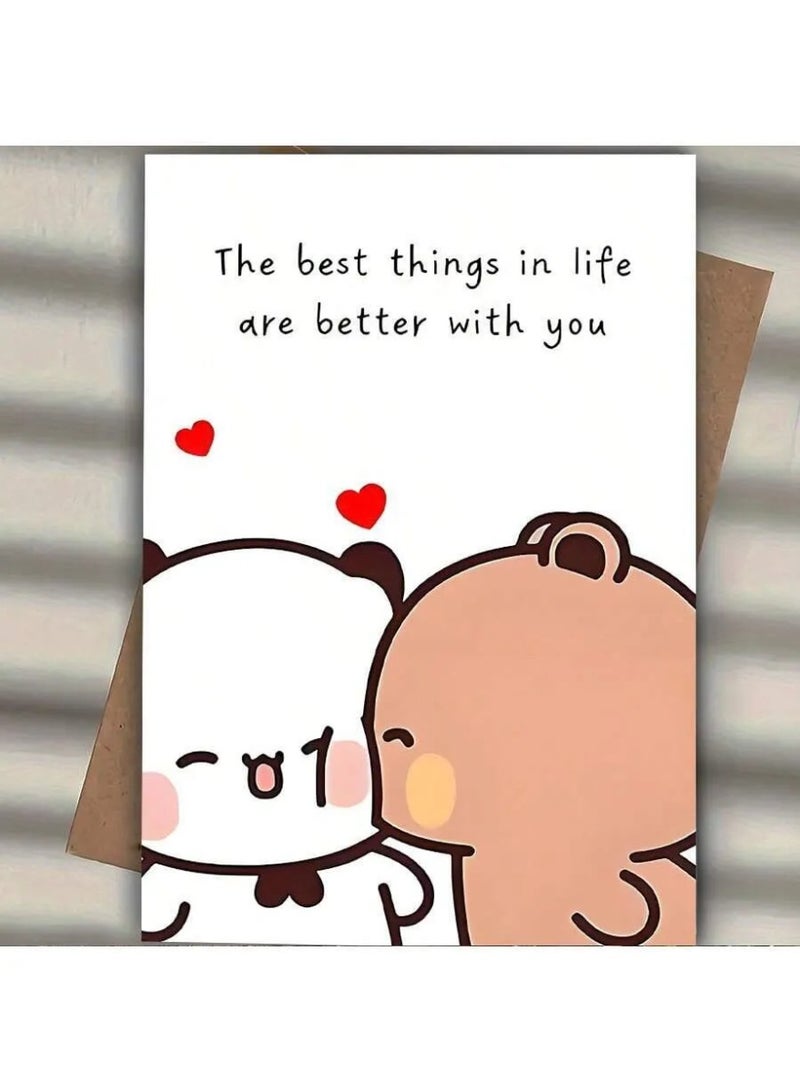 زينه يوم الحب بطاقة تهنئة وظرف رسالة للتعبير عن المشاعر بطريقة مميزه بتصميم كرتوني لطيف تأتي مع ظرف جاهز لتقديمها مع الهدايا الأخرى للاحتفال بيوم الحب - Image 2