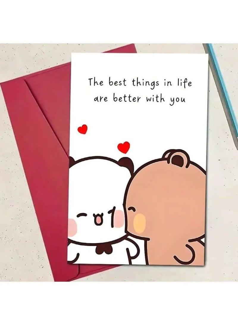 زينه يوم الحب بطاقة تهنئة وظرف رسالة للتعبير عن المشاعر بطريقة مميزه بتصميم كرتوني لطيف تأتي مع ظرف جاهز لتقديمها مع الهدايا الأخرى للاحتفال بيوم الحب - Image 1