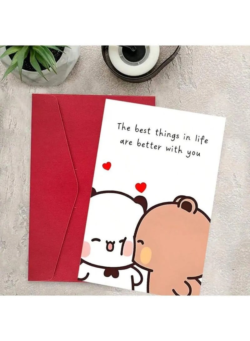 زينه يوم الحب بطاقة تهنئة وظرف رسالة للتعبير عن المشاعر بطريقة مميزه بتصميم كرتوني لطيف تأتي مع ظرف جاهز لتقديمها مع الهدايا الأخرى للاحتفال بيوم الحب - Image 4