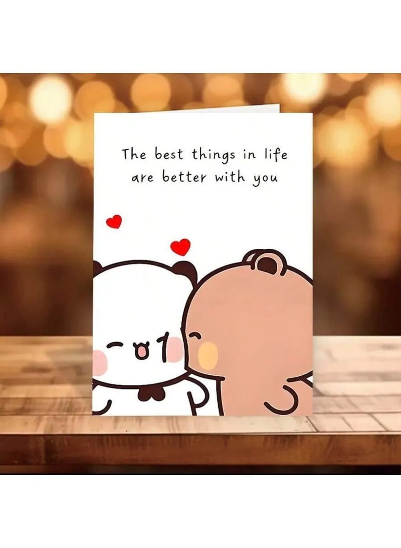 زينه يوم الحب بطاقة تهنئة وظرف رسالة للتعبير عن المشاعر بطريقة مميزه بتصميم كرتوني لطيف تأتي مع ظرف جاهز لتقديمها مع الهدايا الأخرى للاحتفال بيوم الحب - Image 5