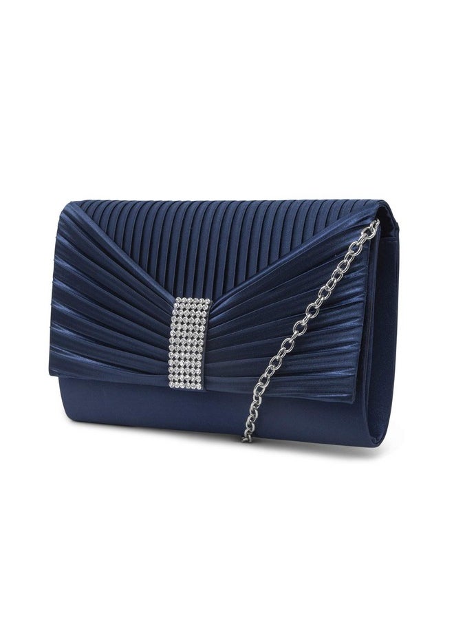 Jessica McClintock Womens Alexis Pleated Flap With Rhinestones Navy  - Image 1