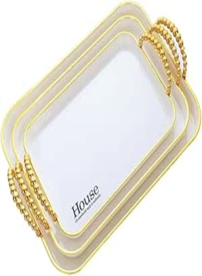 Next store 3 Piece Elegant Fruit and Tea Serving Tray Set, Decorative Plastic Plates, Perfect for Weddings and Events, Luxury Design with Gilded Edges (Gold)