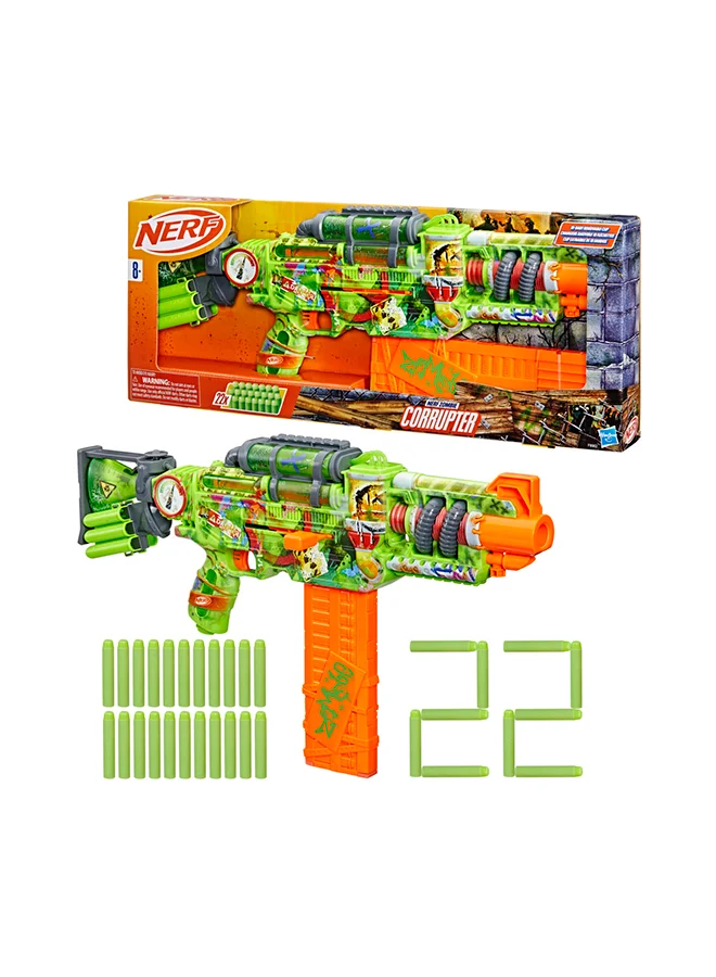 NERF Nerf Zombie Corrupter Dart Blaster, 22 Nerf Elite Darts, 18 Dart Clip, Dart Storage, Bolt Action, Outdoor Games, Ages 8+
