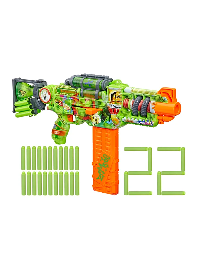 نيرف Nerf Zombie Corrupter Dart Blaster, 22 Nerf Elite Darts, 18 Dart Clip, Dart Storage, Bolt Action, Outdoor Games, Ages 8+