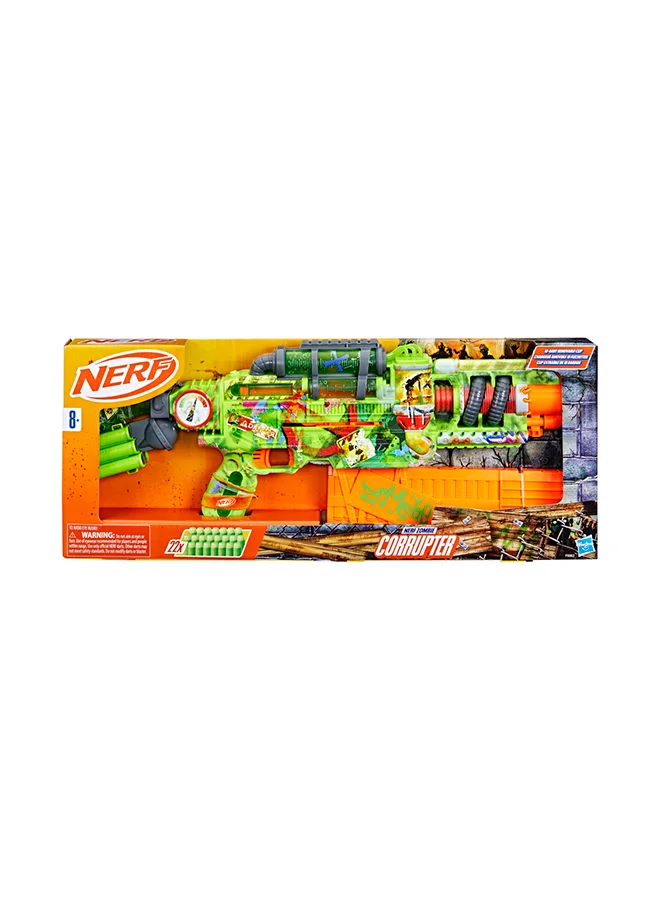 NERF Nerf Zombie Corrupter Dart Blaster, 22 Nerf Elite Darts, 18 Dart Clip, Dart Storage, Bolt Action, Outdoor Games, Ages 8+