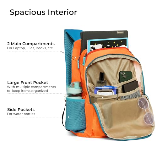 Nasher Miles 45 L Orange Backpack with 3 compartment and rain cover|Football Dribble Casual,College and School - Image 4