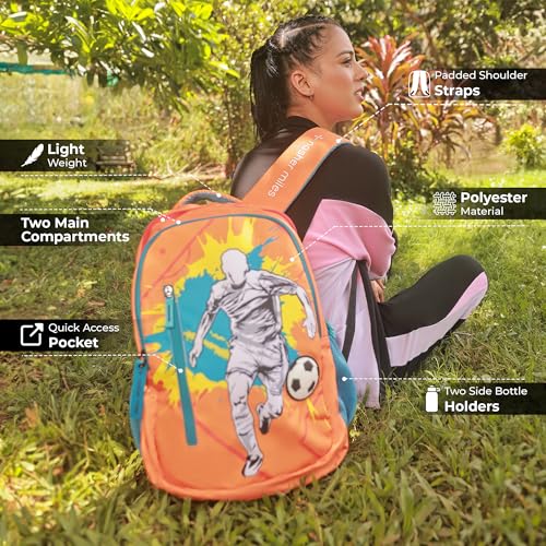 Nasher Miles 45 L Orange Backpack with 3 compartment and rain cover|Football Dribble Casual,College and School - Image 2