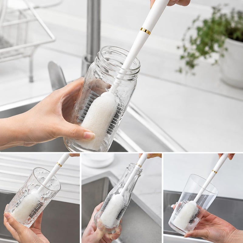 2-in-1 Cup & Bottle Cleaning Brush with Soft Sponge & Stiff Bristles | Long Handle Kitchen Brush for Cups, Bottles, Jars, Mugs & Glasses | Non-Scratch Cleaning Tool. - Image 2