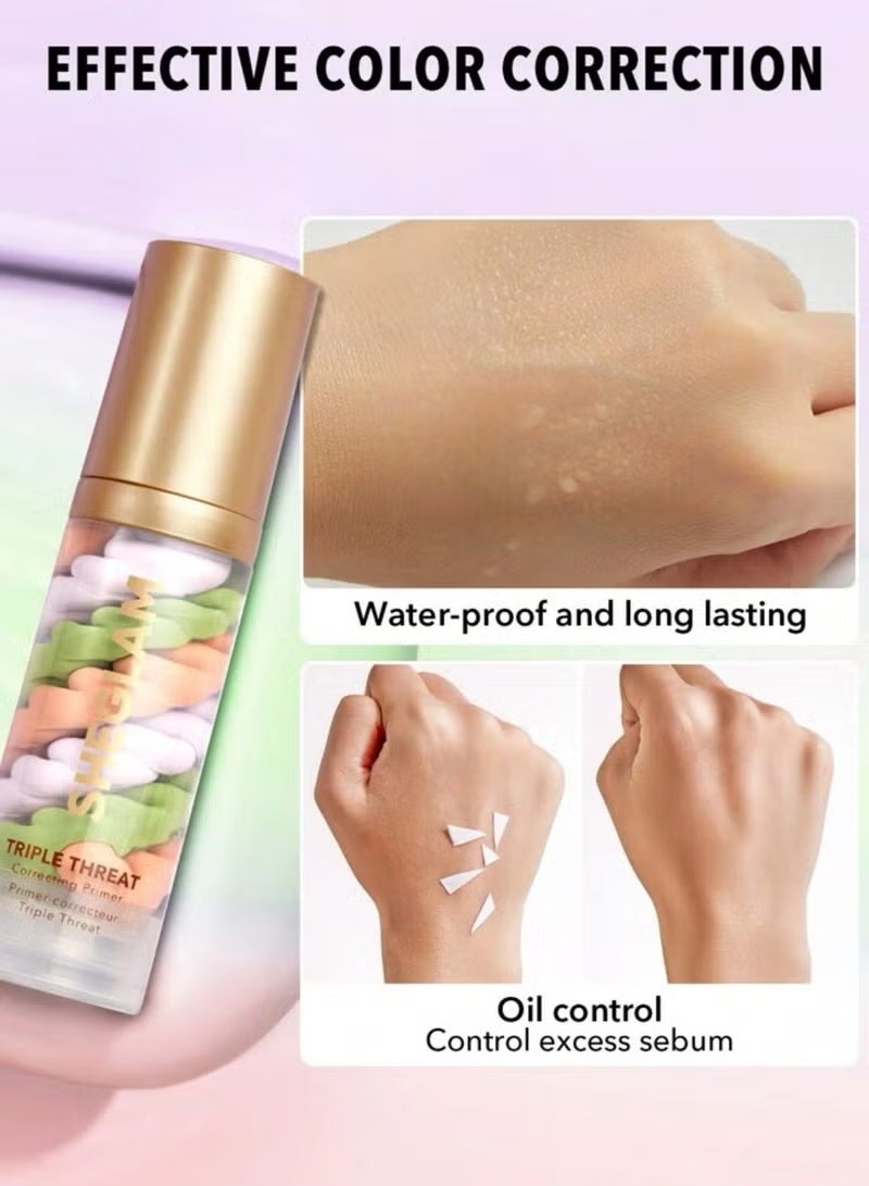 SHEGLAM COSMETICS Triple Threat Correcting Primer 3 In 1 Color Pore Minimizing Facial Makeup Multicolour - Image 2