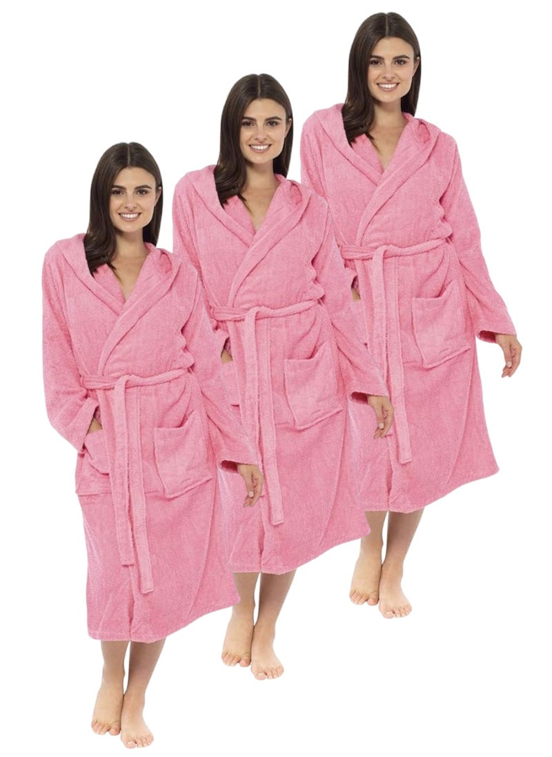 White Rose 3 Pieces Pink Color Terry Weave Lightweight Spa Bathrobe Medium Sizes  - Image 1