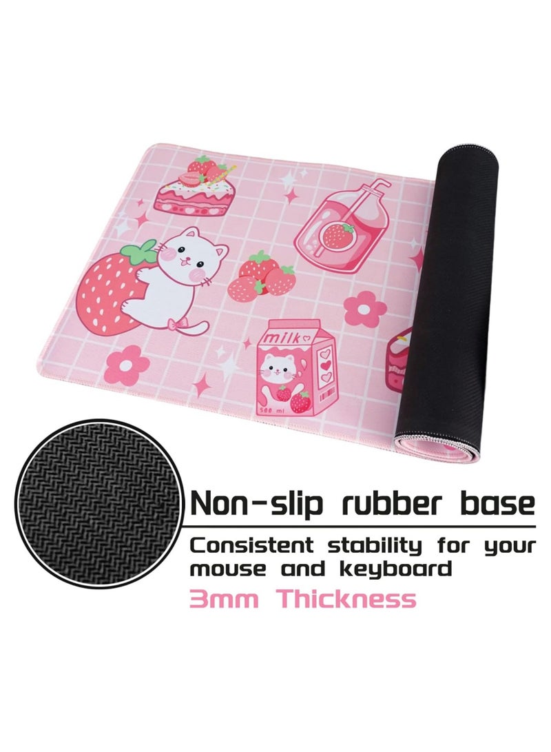 general Kawaii Gaming Mouse Pad, Kawaii Strawberry Milk Mouse Pad, Kawaii Strawberry Decorative Accessory, 31.5 x 11.8 inches - Image 3