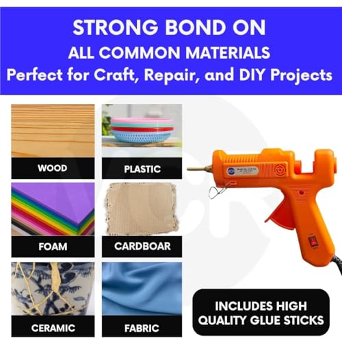VCR 150W Professional Hot Melt Glue Gun Long Nozzle - Triple Power Rapid Heating Gun with ON/Off Switch for Precise Glue Output - Easy To Use Glue Gun + 10 Transparent - 11mm Glue Sticks - VCR 152 - Image 5