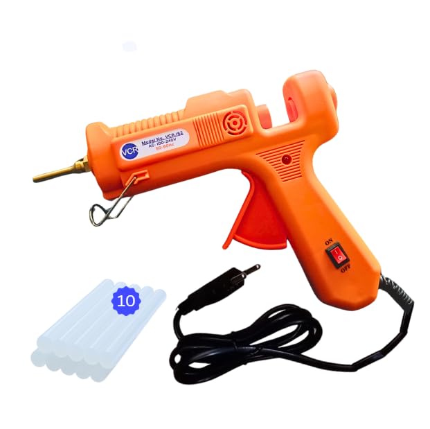 VCR 150W Professional Hot Melt Glue Gun Long Nozzle - Triple Power Rapid Heating Gun with ON/Off Switch for Precise Glue Output - Easy To Use Glue Gun + 10 Transparent - 11mm Glue Sticks - VCR 152 - Image 1