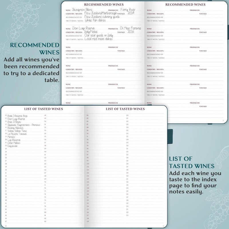 Legend Planner دفتر تذوق النبيذ الأسطوري – دليل النبيذ ومفكرة – ملحقات وهدايا فريدة لعشاق النبيذ، النساء والرجال، دفتر ملاحظات من الجلد البيئي (البحر العميق) - Image 4