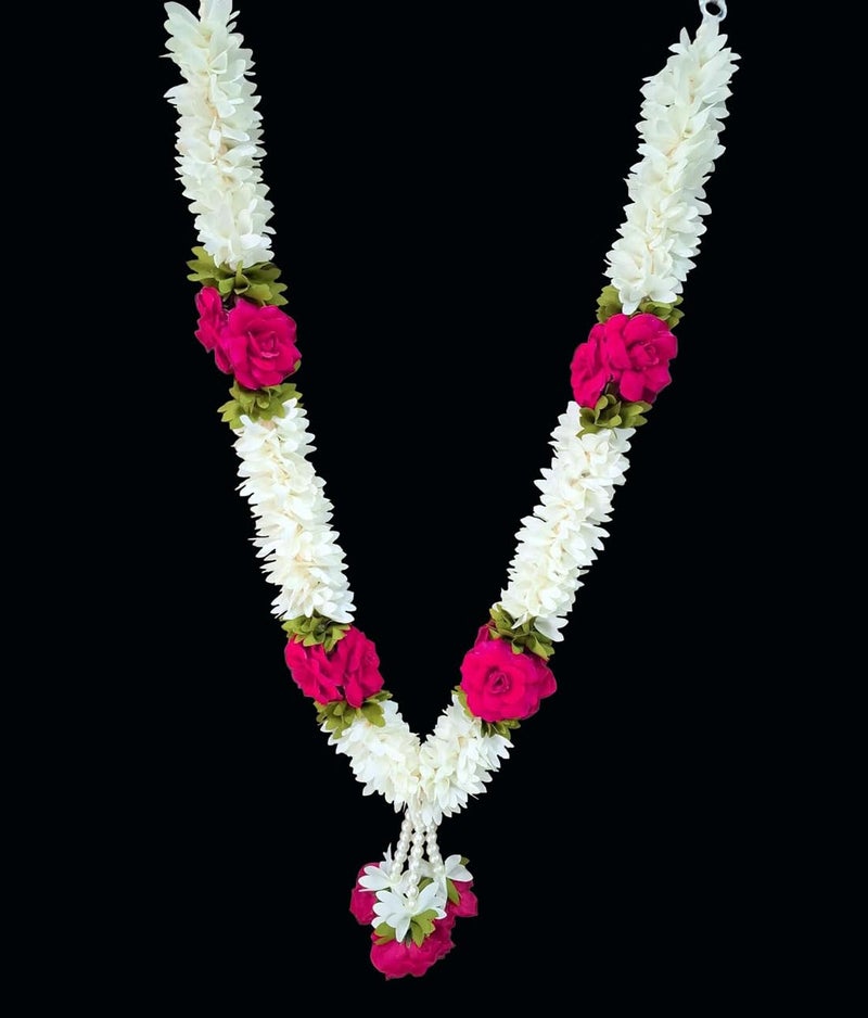 Tia Crafts Cloth Handmade Artificial Garland Flower Mala, Rose Flower mala for Pooja and Photo Frame (Pink Roses) - Image 1