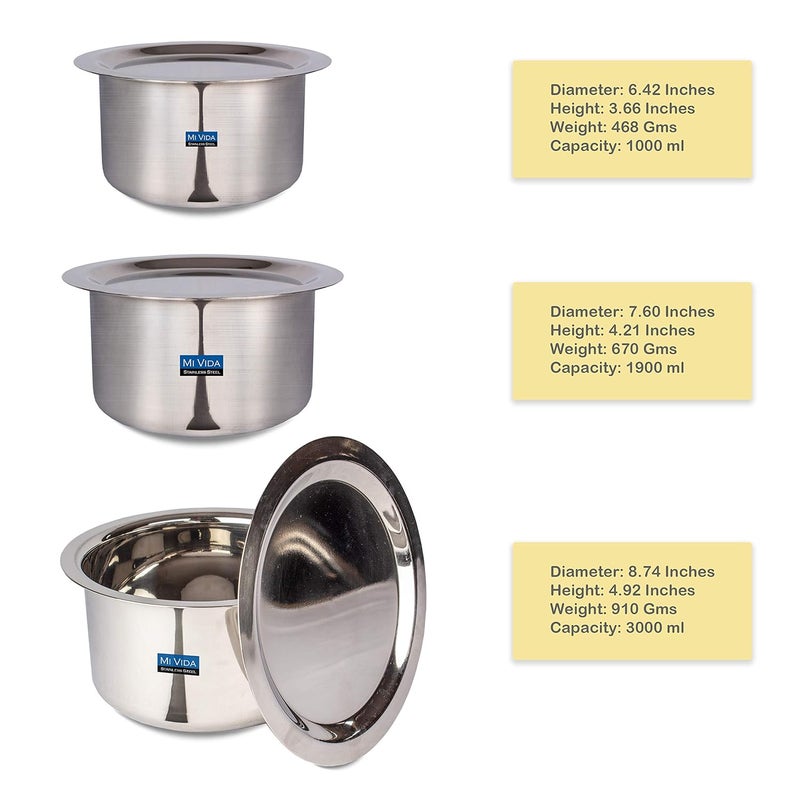 Mivida Mi Vida SUTOCS1014x2 Stainless Steel Cooking Pot with Lid Set of 3 pcs Size 10 to 14 - Image 3
