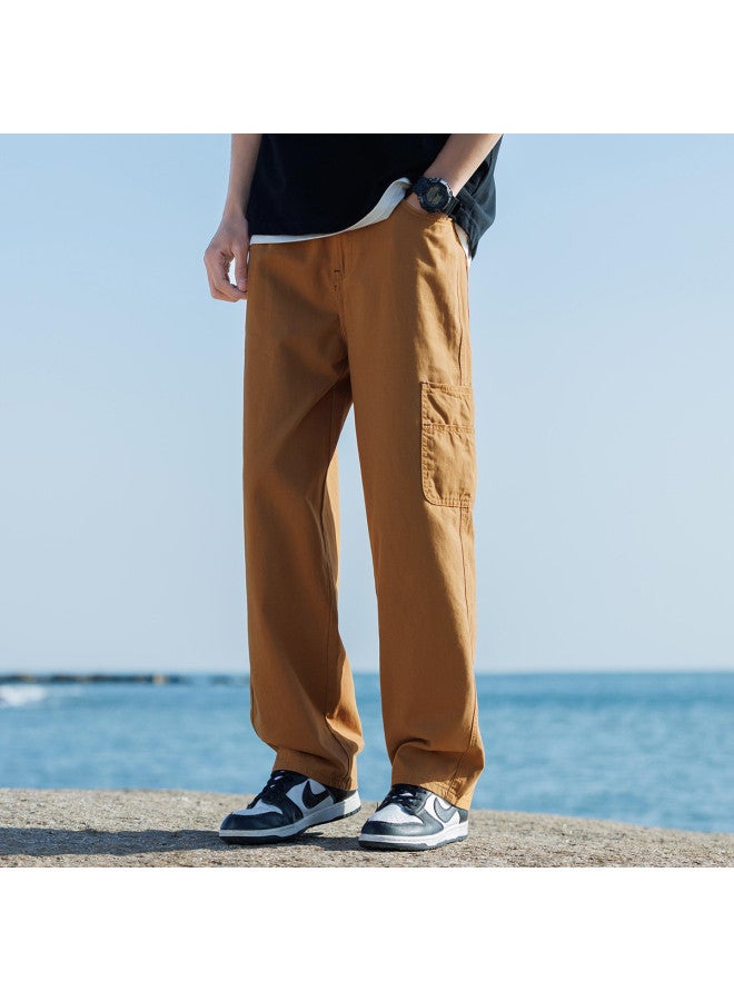 TonLion solid Color Versatile High Street Hip-hop Cargo Straight Leg Jeans Men's Spring Trousers - Image 2