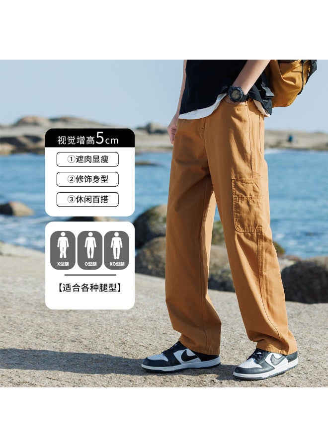 TonLion solid Color Versatile High Street Hip-hop Cargo Straight Leg Jeans Men's Spring Trousers - Image 3