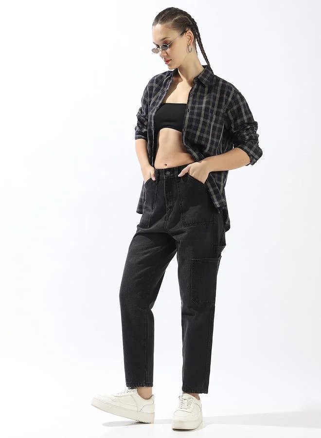 هاي ستار جينز نسائي أسود قطن % بتصميم أمي مريح