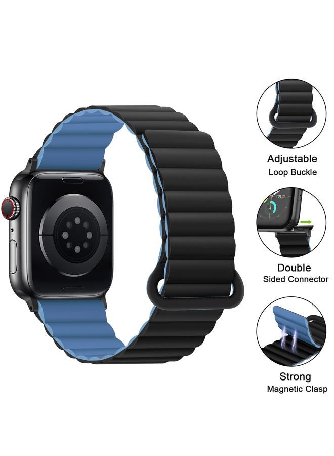 Anlinser Compatible with Apple Watch Band 49/46/45/44/42/41/40/38mm, Women Men Double Side Reversible Magnetic Strap with Loop for iWatch Series 10/9/8/7-1 SE (42/41/40/38, Black/Blue) - Image 4