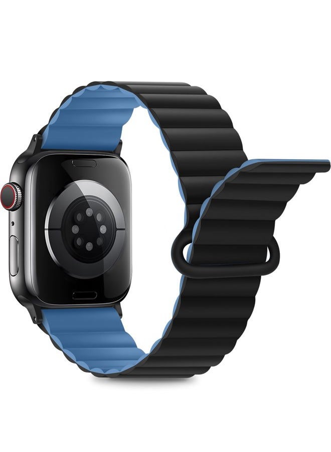 Anlinser Compatible with Apple Watch Band 49/46/45/44/42/41/40/38mm, Women Men Double Side Reversible Magnetic Strap with Loop for iWatch Series 10/9/8/7-1 SE (42/41/40/38, Black/Blue) - Image 1