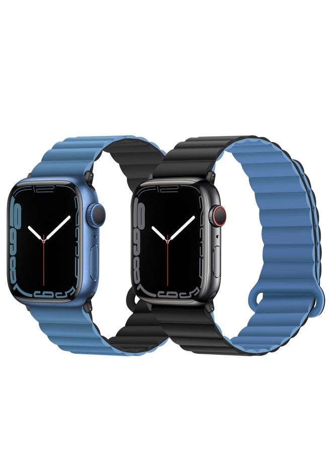 Anlinser Compatible with Apple Watch Band 49/46/45/44/42/41/40/38mm, Women Men Double Side Reversible Magnetic Strap with Loop for iWatch Series 10/9/8/7-1 SE (42/41/40/38, Black/Blue) - Image 2