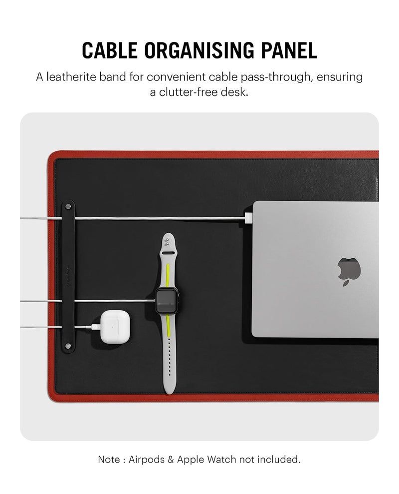 Daily Objects Dart Large Premium Vegan Leather Desktop/Laptop Desk Mat for Work from Home/Office/Gaming | Cable Organiser & Hideway Storage | Extended Mousepad & Water-Resistant - Red - Model - R2 - Image 2