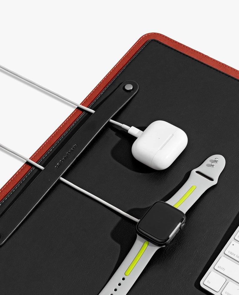 Daily Objects Dart Large Premium Vegan Leather Desktop/Laptop Desk Mat for Work from Home/Office/Gaming | Cable Organiser & Hideway Storage | Extended Mousepad & Water-Resistant - Red - Model - R2 - Image 3