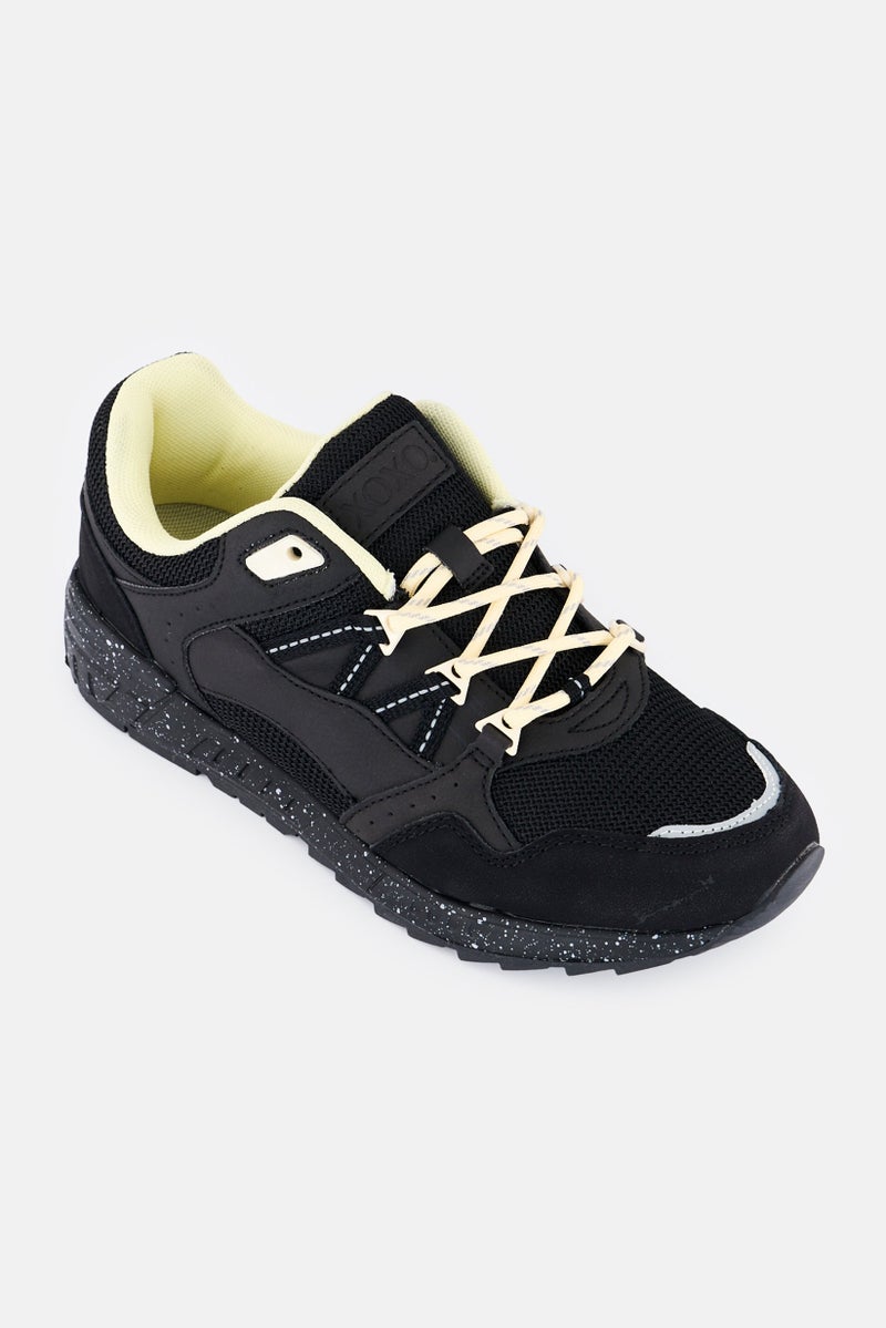 XOXO Women Brand Logo Lace Up Casual Sneakers, Black - Image 1