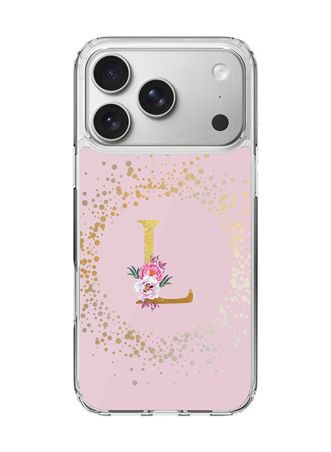 Stylizedd Classic Clear MagSafe Case for iPhone 17 Pro , Hybrid Soft Case Flexible Edges Anti Drop TPU PC Gel Thin Transparent Cover [ Designed for iPhone 17 Pro ] - Custom Monogram Initial Letter Floral Pattern Alphabet - L  (Pink )