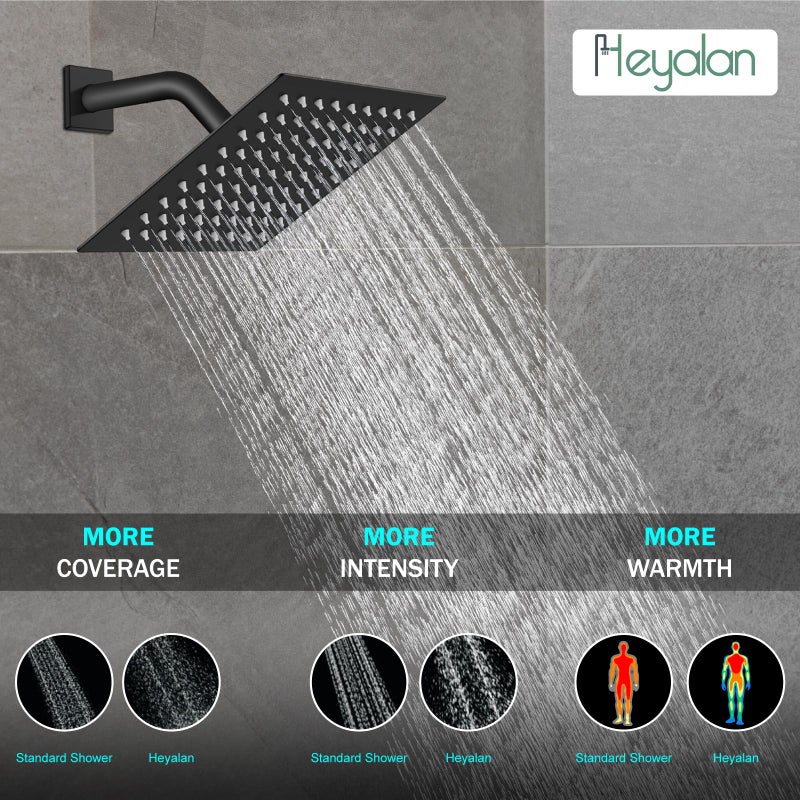 Heyalan 8 Inch Shower Head and Handle Set Square Shower Faucet Set Bathroom Rainfall Shower System Stainless Steel Showerhead Single Function Shower Trim Kit,Female Thread Valve,Matte Black - Image 3