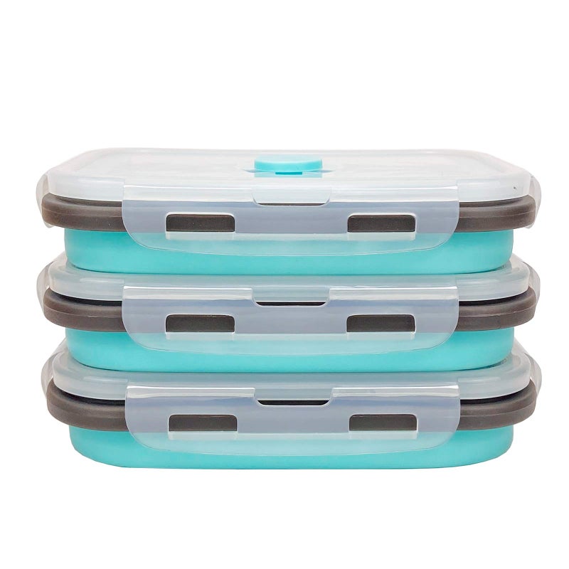 CARTINTS Set of 3 Collapsible Food Storage Containers with Lids Collapsible Silicone Bowls Silicone Lunch Containers For Meal Prep Camping Travel Microwave and Freezer Safe500mlBlue