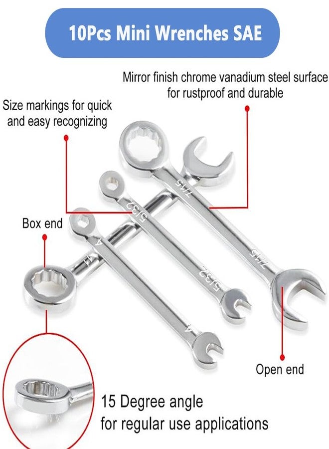 آيتش مجموعة مفاتيح ربط صغيرة مفتوحة وصندوقية من Eyech، مكونة من 10 قطع، ومجموعة مفاتيح ربط سقاطة، ومجموعة مفاتيح ربط مركبة صغيرة، مقاس 5/32 بوصة - 7/16 بوصة - Image 2