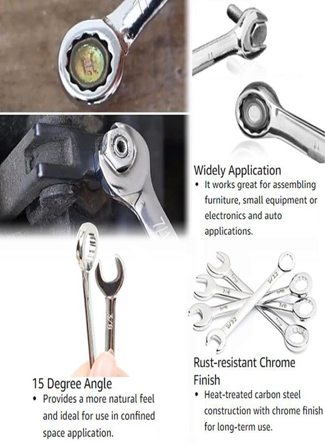 آيتش مجموعة مفاتيح ربط صغيرة مفتوحة وصندوقية من Eyech، مكونة من 10 قطع، ومجموعة مفاتيح ربط سقاطة، ومجموعة مفاتيح ربط مركبة صغيرة، مقاس 5/32 بوصة - 7/16 بوصة - Image 3