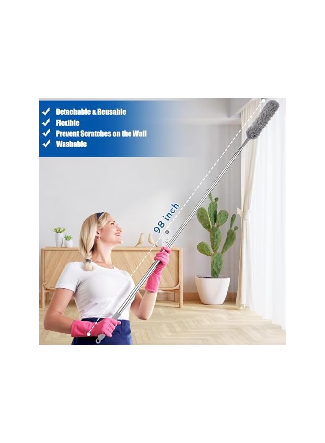 promass Dusters for Cleaning,8Pcs Feather Duster with Extension Pole Up to 100'',Extendable Bendable Washable Long Feather Duster for Cleaning Ceiling Chandelier,High Ceiling,Furniture - Image 2
