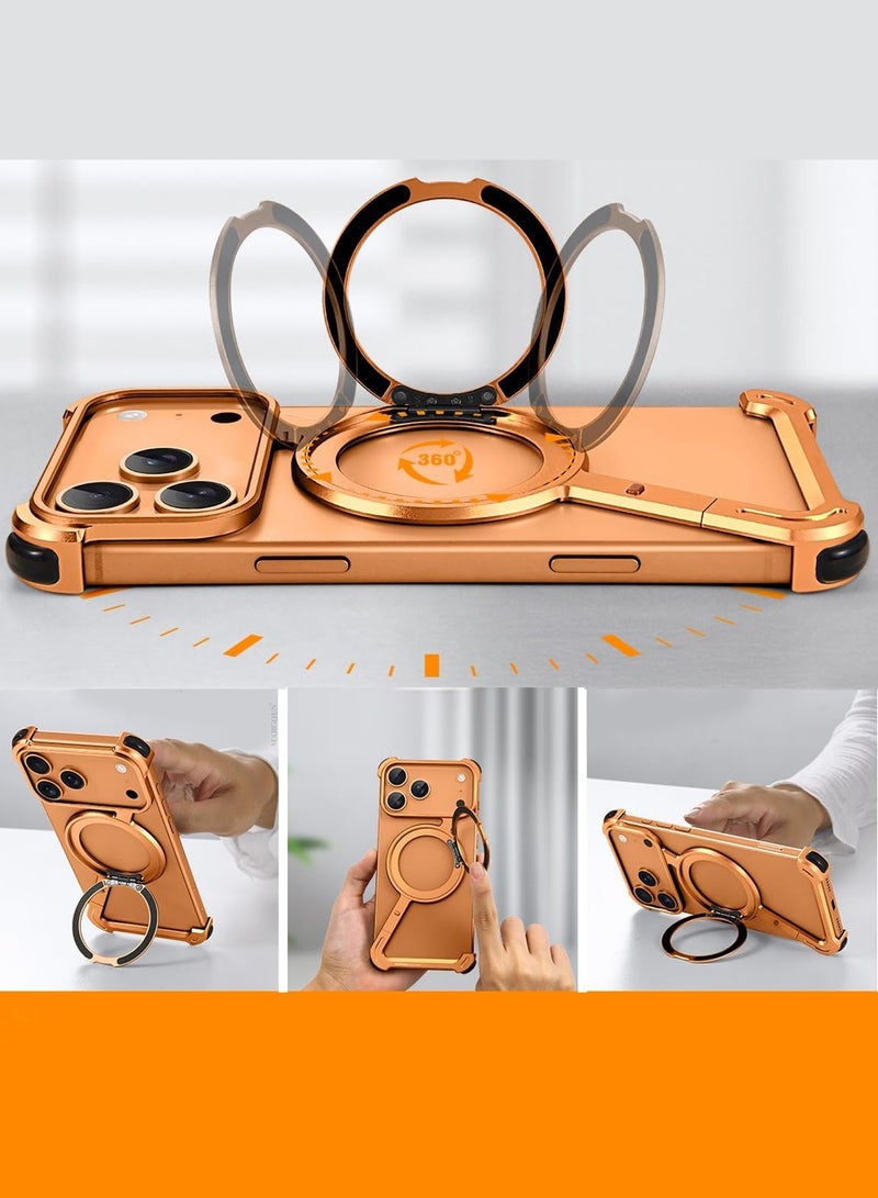 360° Rotating Magnetic Kickstand Holder for iPhone 17 Pro – Slim Metal Frame, Shockproof Protection - Cosmic Orange - Image 4