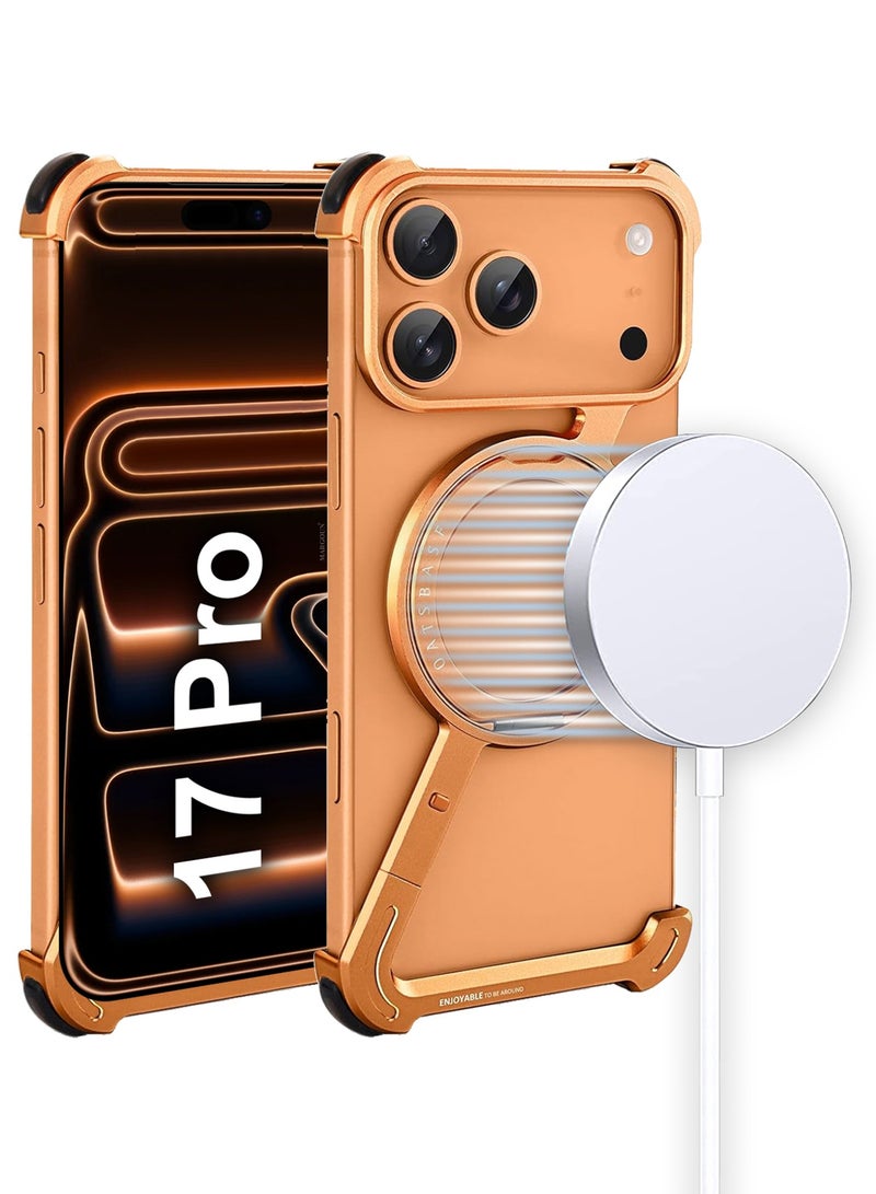 360° Rotating Magnetic Kickstand Holder for iPhone 17 Pro – Slim Metal Frame, Shockproof Protection - Cosmic Orange - Image 2