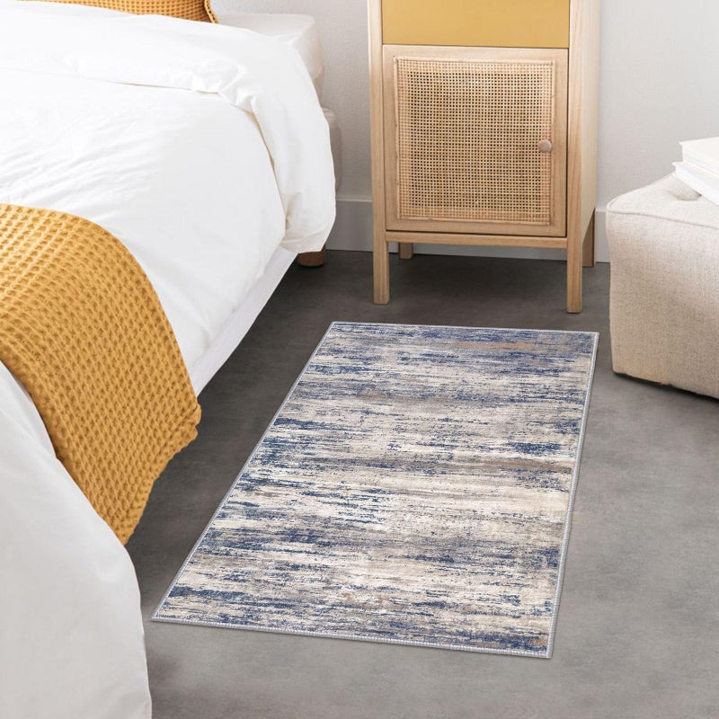 KOZYFLY Modern Abstract Rugs for Entryway 2x3  Washable Kitchen Rug Non-Slip Soft Small Bathroom Rug  Grey-Blue Striped Entryway Rugs Abstract Faux Wool Doormat for Bedside Entrance Bedroom Sink - Image 2