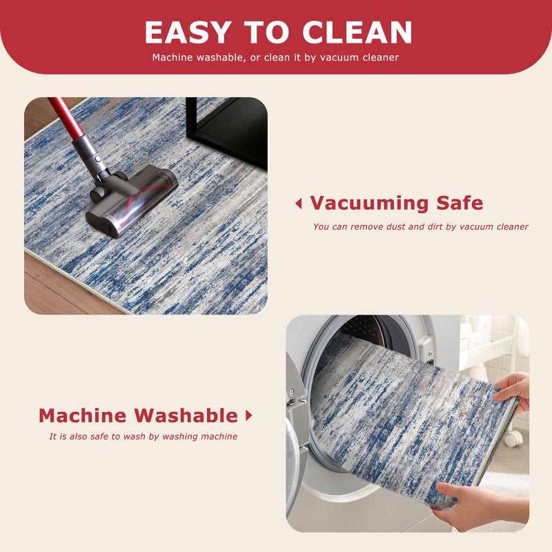 KOZYFLY Modern Abstract Rugs for Entryway 2x3  Washable Kitchen Rug Non-Slip Soft Small Bathroom Rug  Grey-Blue Striped Entryway Rugs Abstract Faux Wool Doormat for Bedside Entrance Bedroom Sink - Image 5