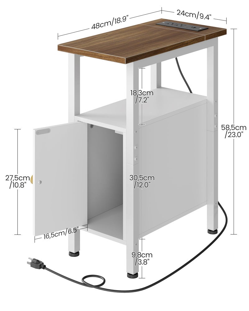 CHOEZON Farmhouse End Table, Narrow Side Table for Small Spaces, Slim Nightstand with Charging Station, with 2 AC Outlets, 1 USB and 1 Type-C Port, for Living Room, Bedroom, White TBZ08UWL - Image 3