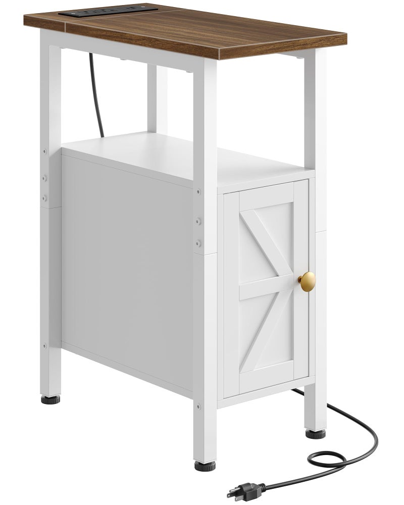 CHOEZON Farmhouse End Table, Narrow Side Table for Small Spaces, Slim Nightstand with Charging Station, with 2 AC Outlets, 1 USB and 1 Type-C Port, for Living Room, Bedroom, White TBZ08UWL - Image 1