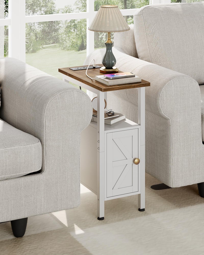 CHOEZON Farmhouse End Table, Narrow Side Table for Small Spaces, Slim Nightstand with Charging Station, with 2 AC Outlets, 1 USB and 1 Type-C Port, for Living Room, Bedroom, White TBZ08UWL - Image 2