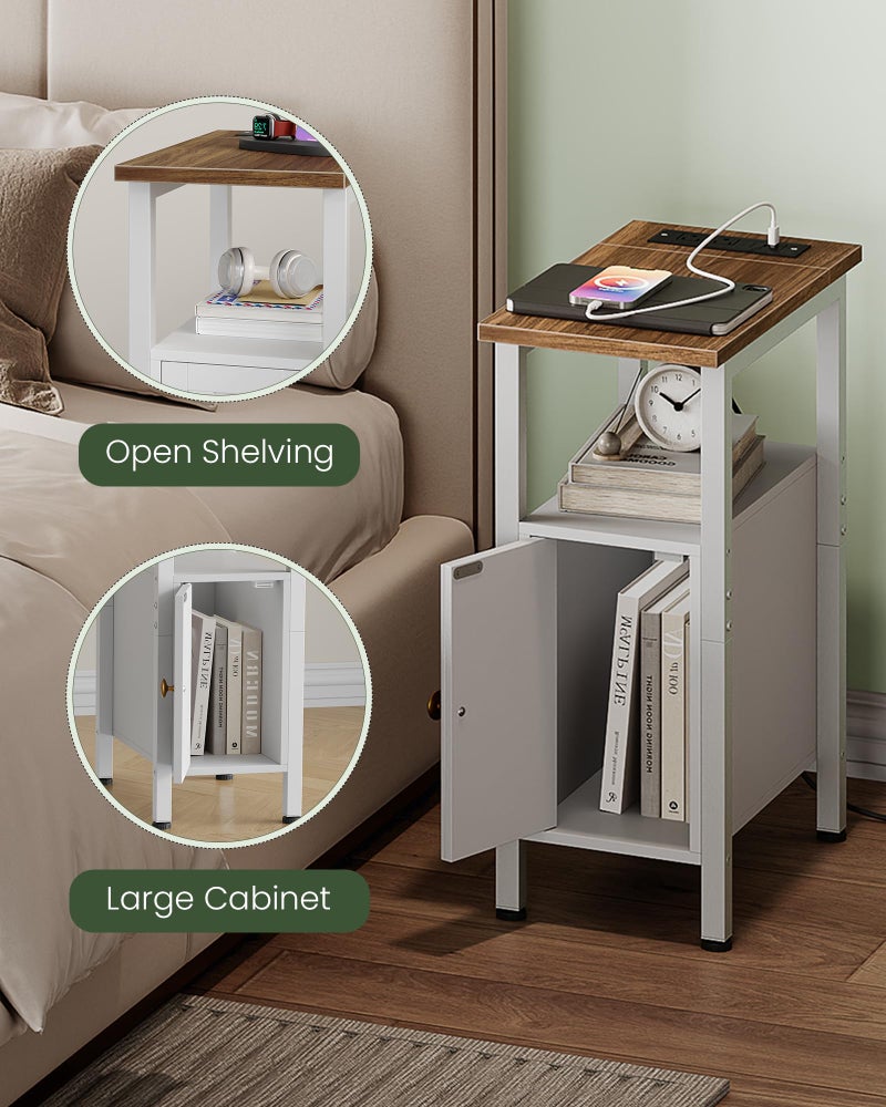 CHOEZON Farmhouse End Table, Narrow Side Table for Small Spaces, Slim Nightstand with Charging Station, with 2 AC Outlets, 1 USB and 1 Type-C Port, for Living Room, Bedroom, White TBZ08UWL - Image 5