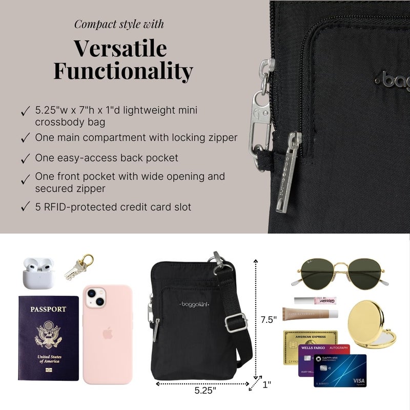 Baggallini Womens Securtex® Anti-theft Activity Crossbody Bag Cross Body, Black - Image 5