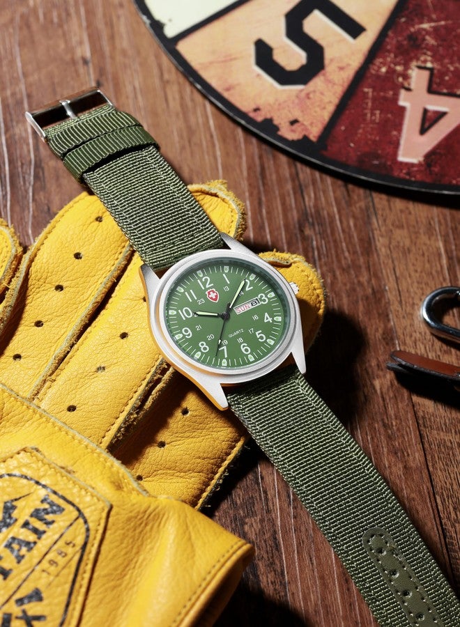 Gosasa Unisex Military Watches Sport Textile Nylon Strap Stylish Men Watch Luminous Fashion Watches Analog Display Quartz Waterproof Casual Wristwatch, B-Green 2, Sport - Image 3
